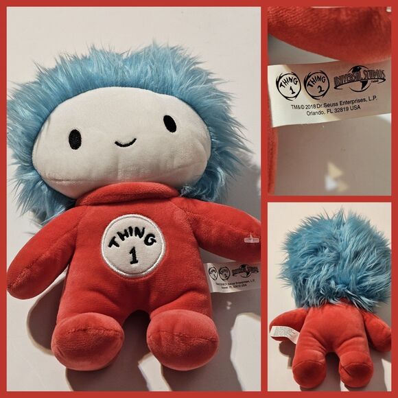 Universal Studios Dr. Seuss Thing 1 and 2 Plushes and Thing 2 Hat Lot of 3 - Picture 3 of 11